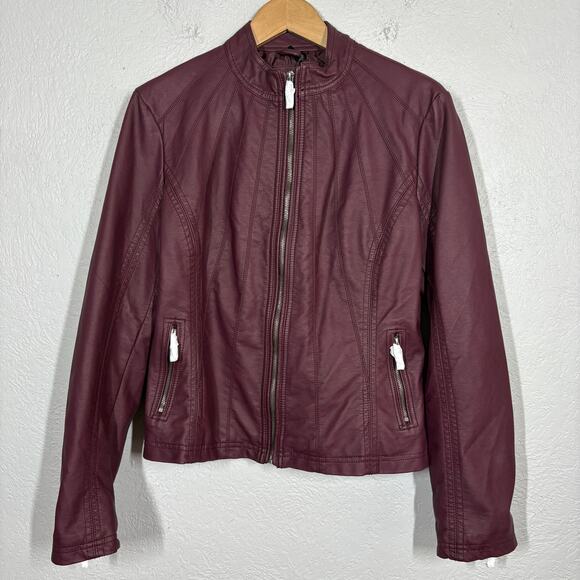 NEW! Made by Johnny Vegan Leather Jacket Mock Neck Moto Biker Wine Purple - M - Picture 8 of 8